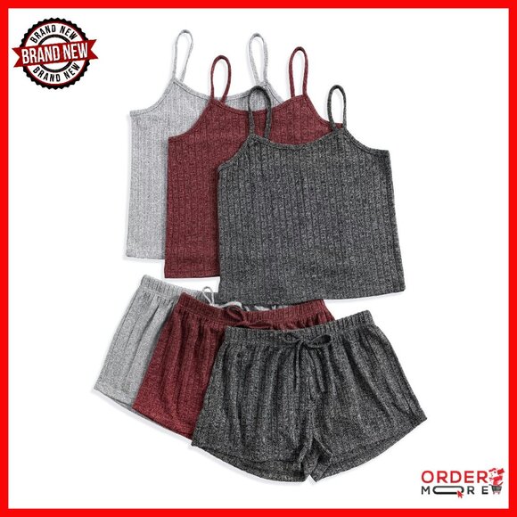 Ribbed Pajama Set Crop Top Shorts Sleepwear Lounge Wear